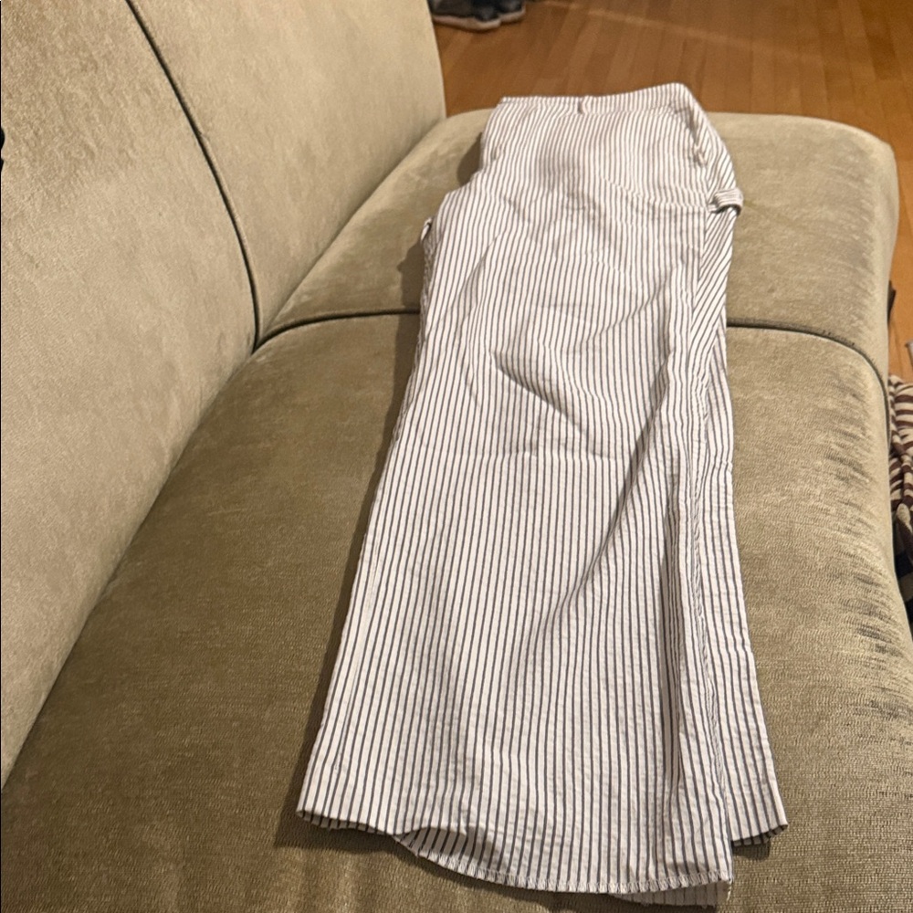 Zara Cream and Gray Striped Twill Pant Trousers